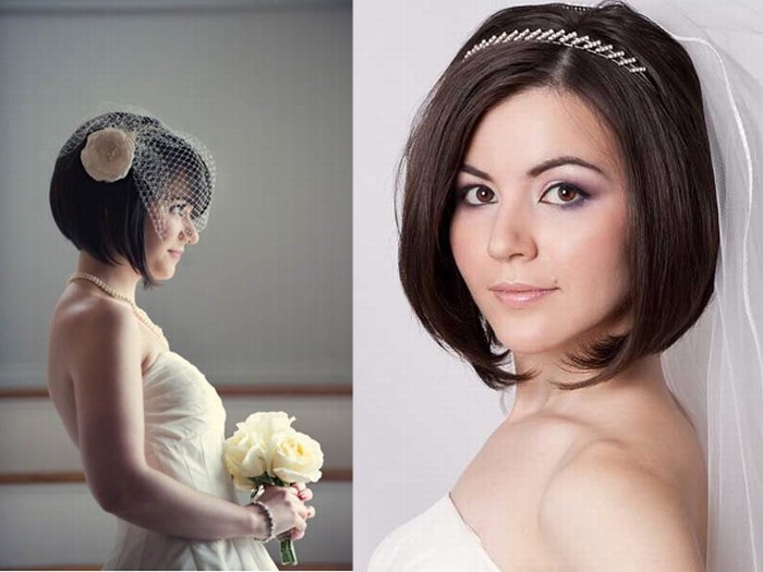 Украшение на короткие волосы для невесты (48 фото)
